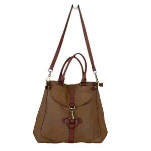 Carla Mancini Leather Tote Crossbody Bag Brown Handmade Large Convertible USA